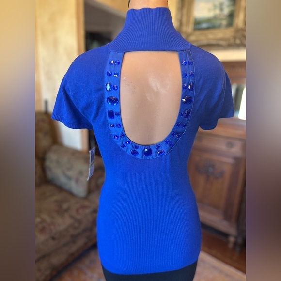 Y2K Open Back Embellished Knit Turtleneck Knit Top NWT - Picture 3 of 7